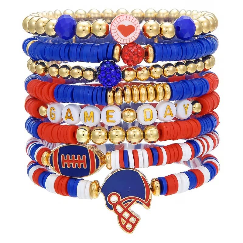 Red and Blue Game Day Set of Bracelets
