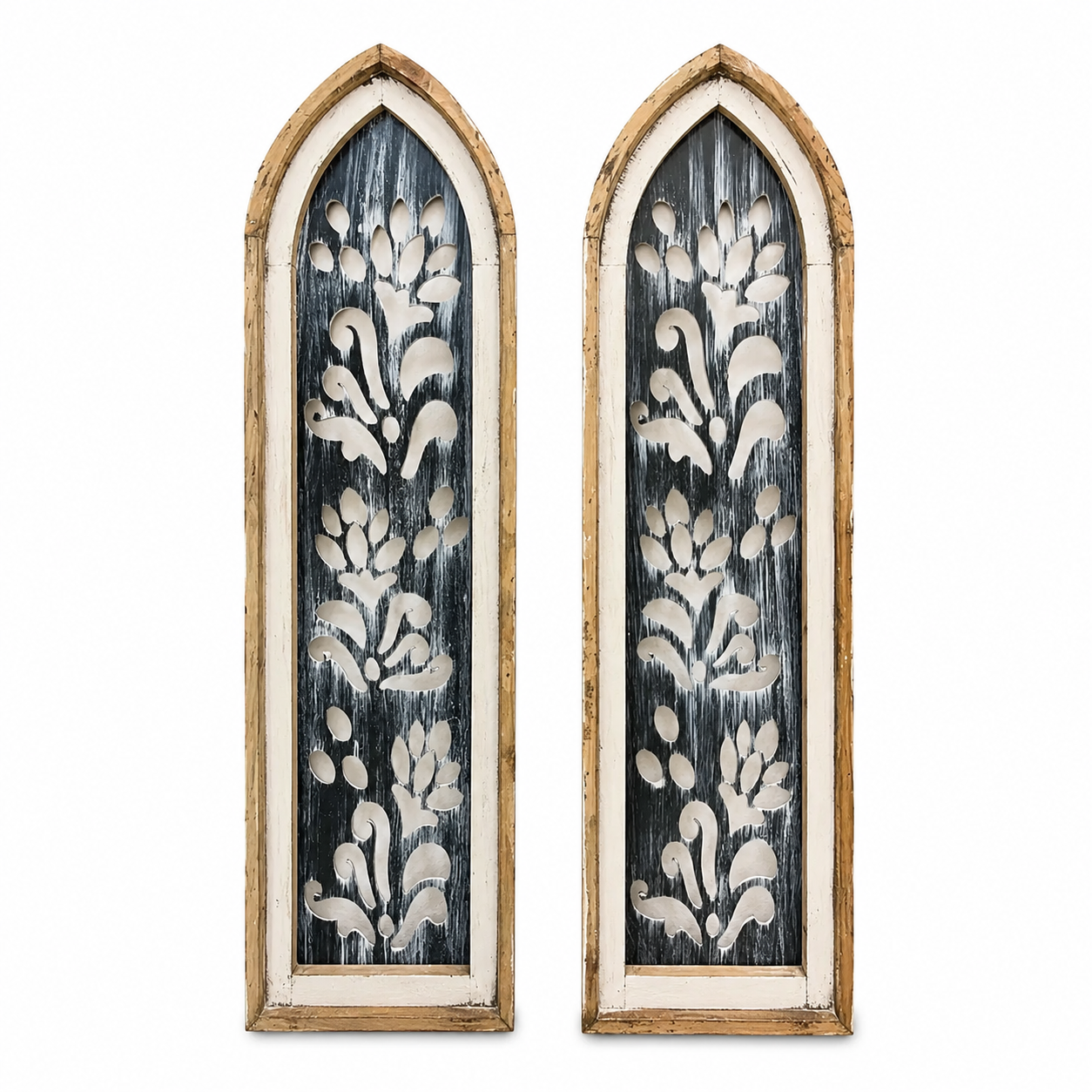 Wood and Metal Decorated Wood Arch, 2PC Set, White - 4.5