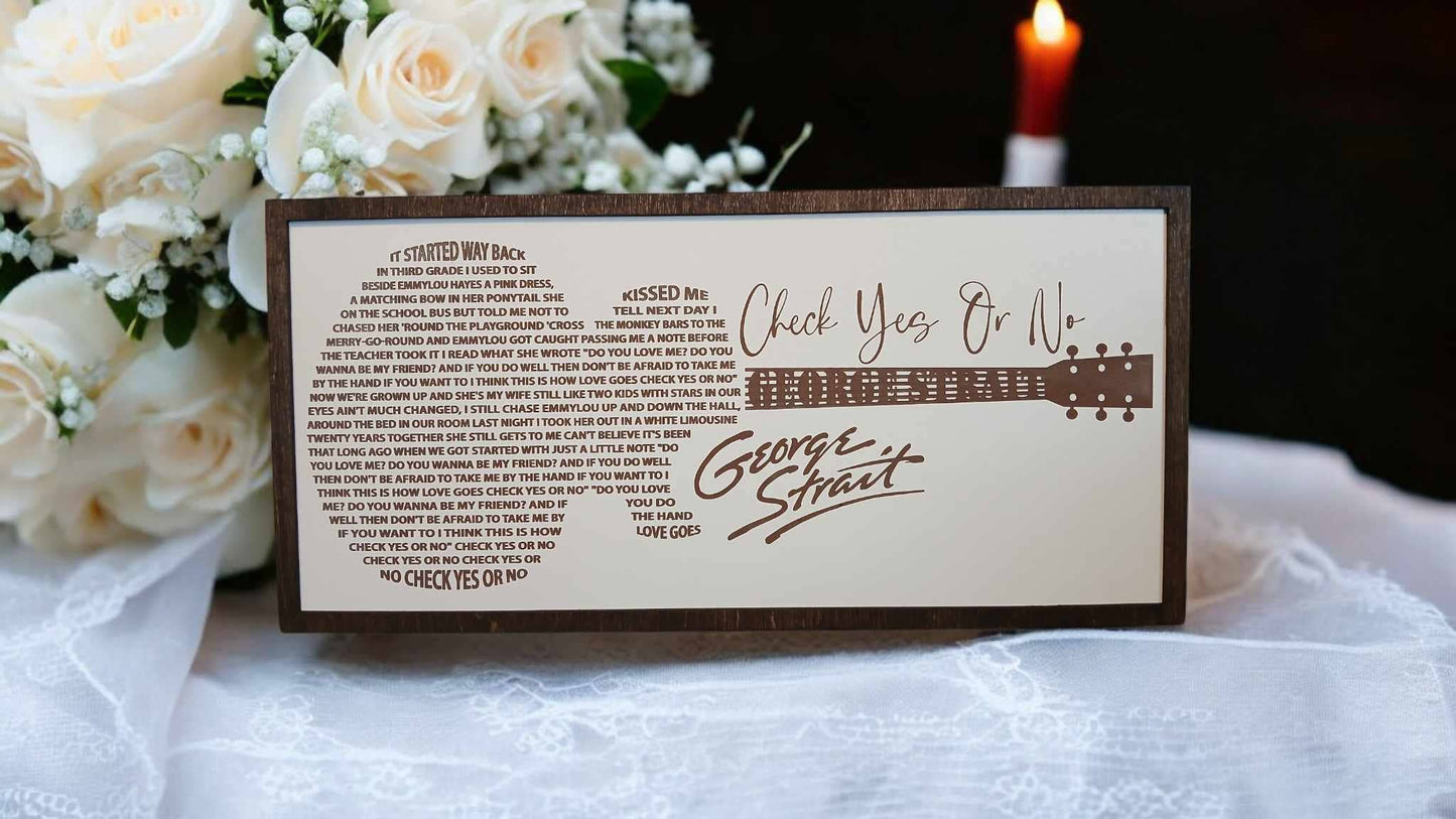 Check Yes or No Country lyrical wall art - Handmade in USA