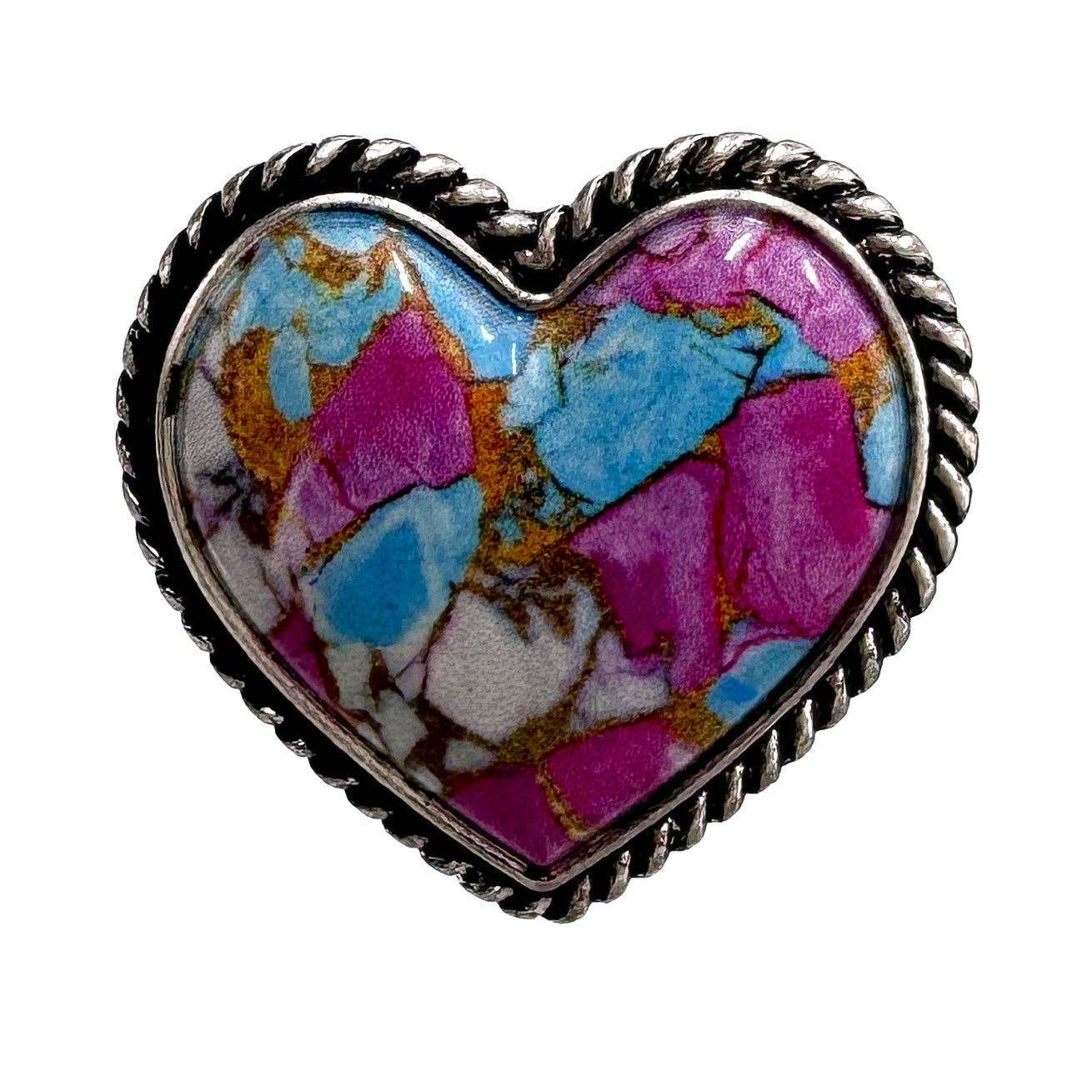 Polished Color Stone Heart Ring: Pink