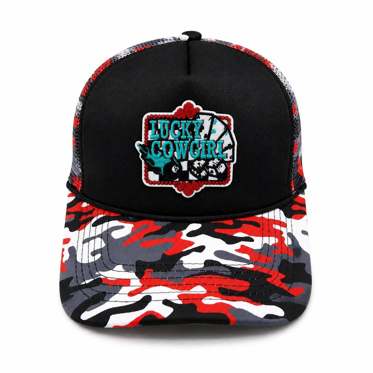 Embroidered Patch Camo Foam Mesh Trucker Hat : Multi