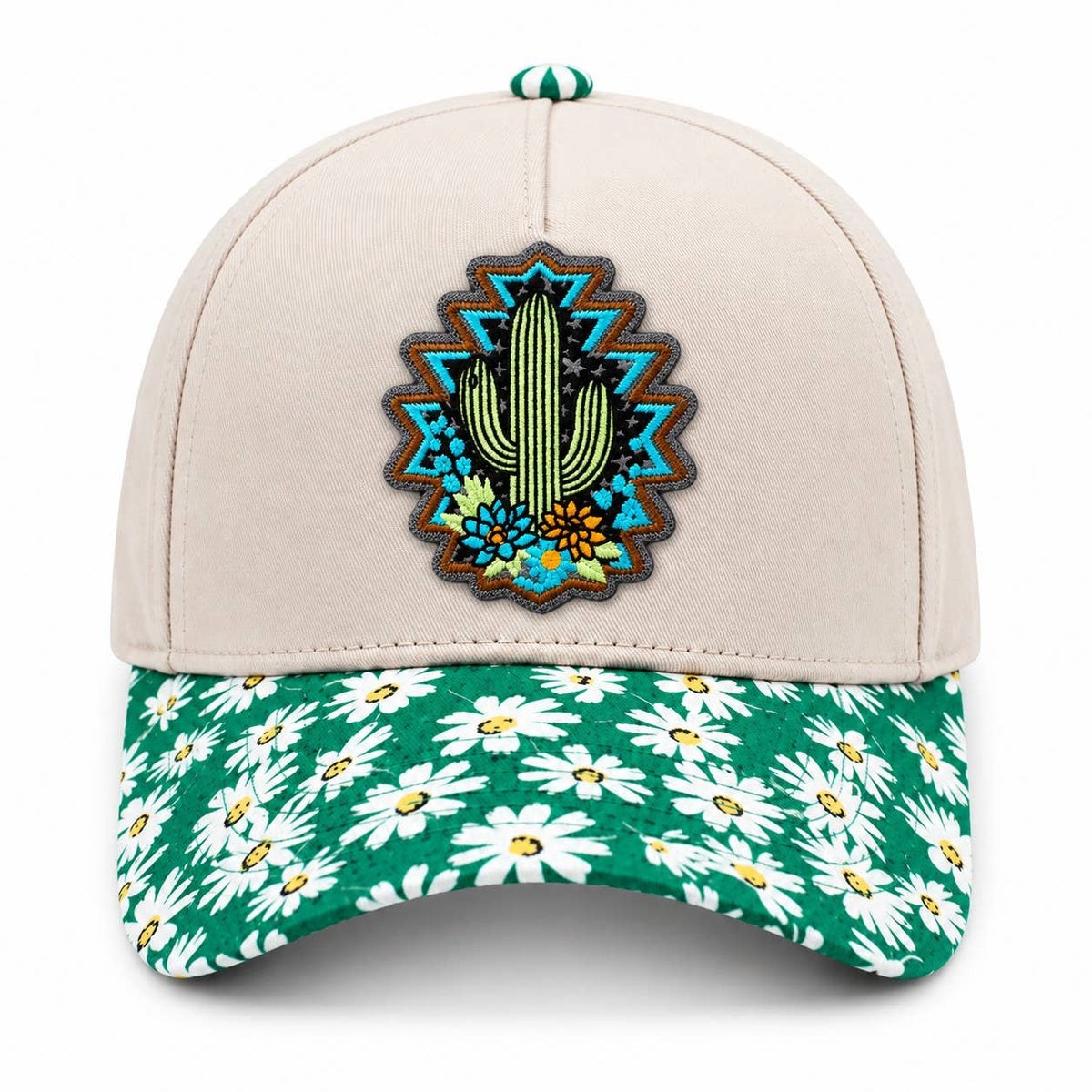 Embroidered Patch Daisy Pattern Brim Cotton Trucker Hat: Red