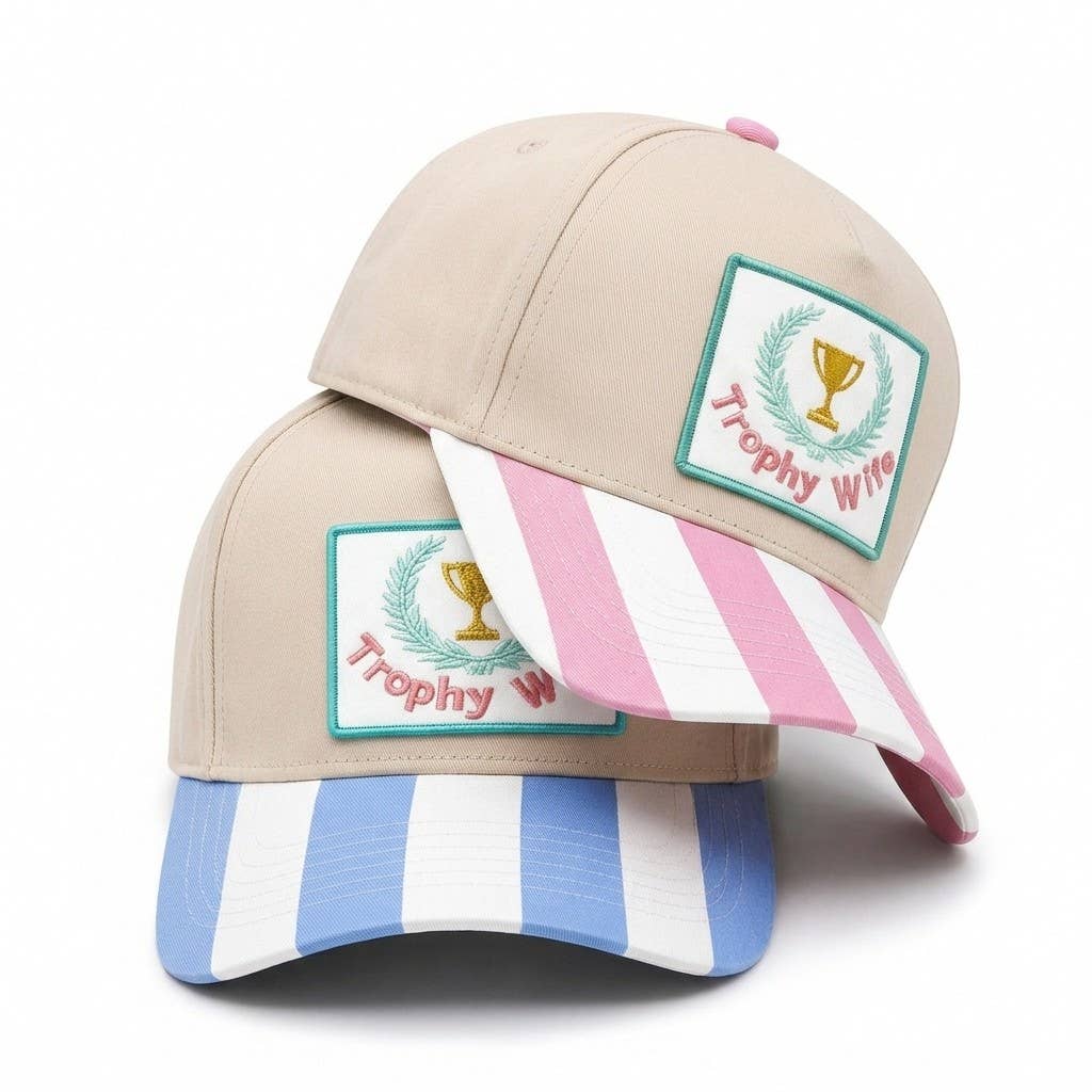 Trophy Wife Embroidered Patch Cotton Trucker Hat: Pink
