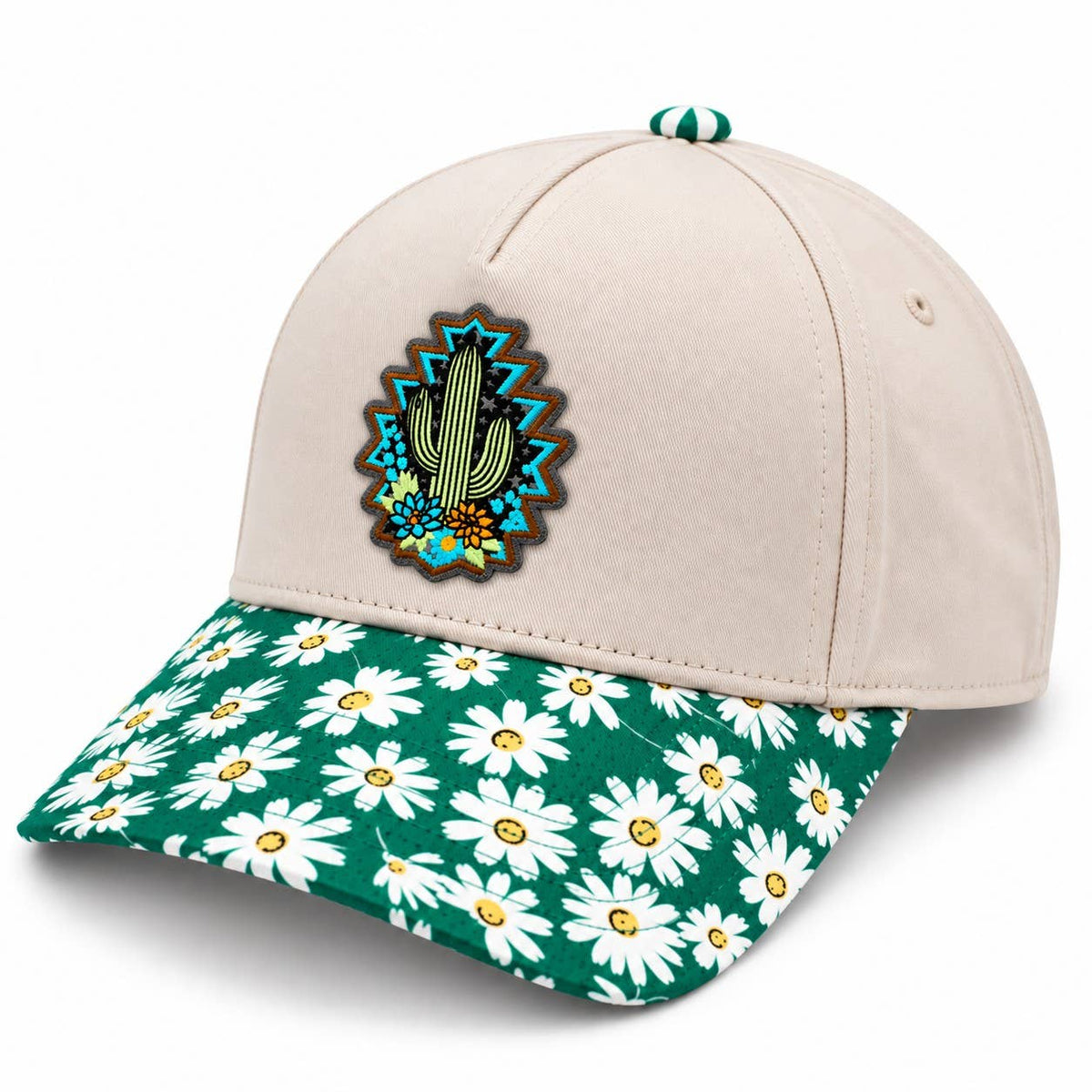 Embroidered Patch Daisy Pattern Brim Cotton Trucker Hat: Red