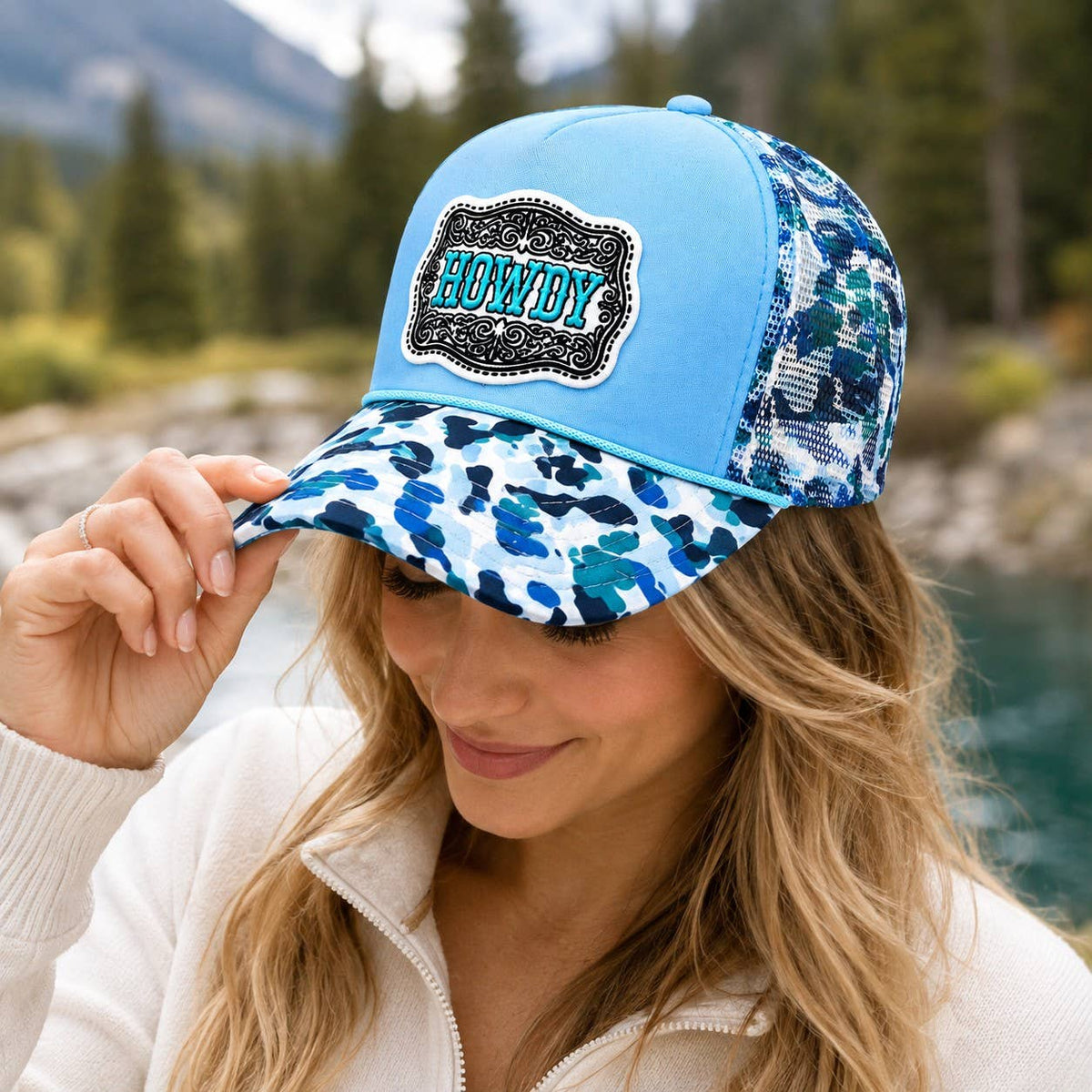 Embroidered Patch Camo Foam Mesh Trucker Hat : Multi