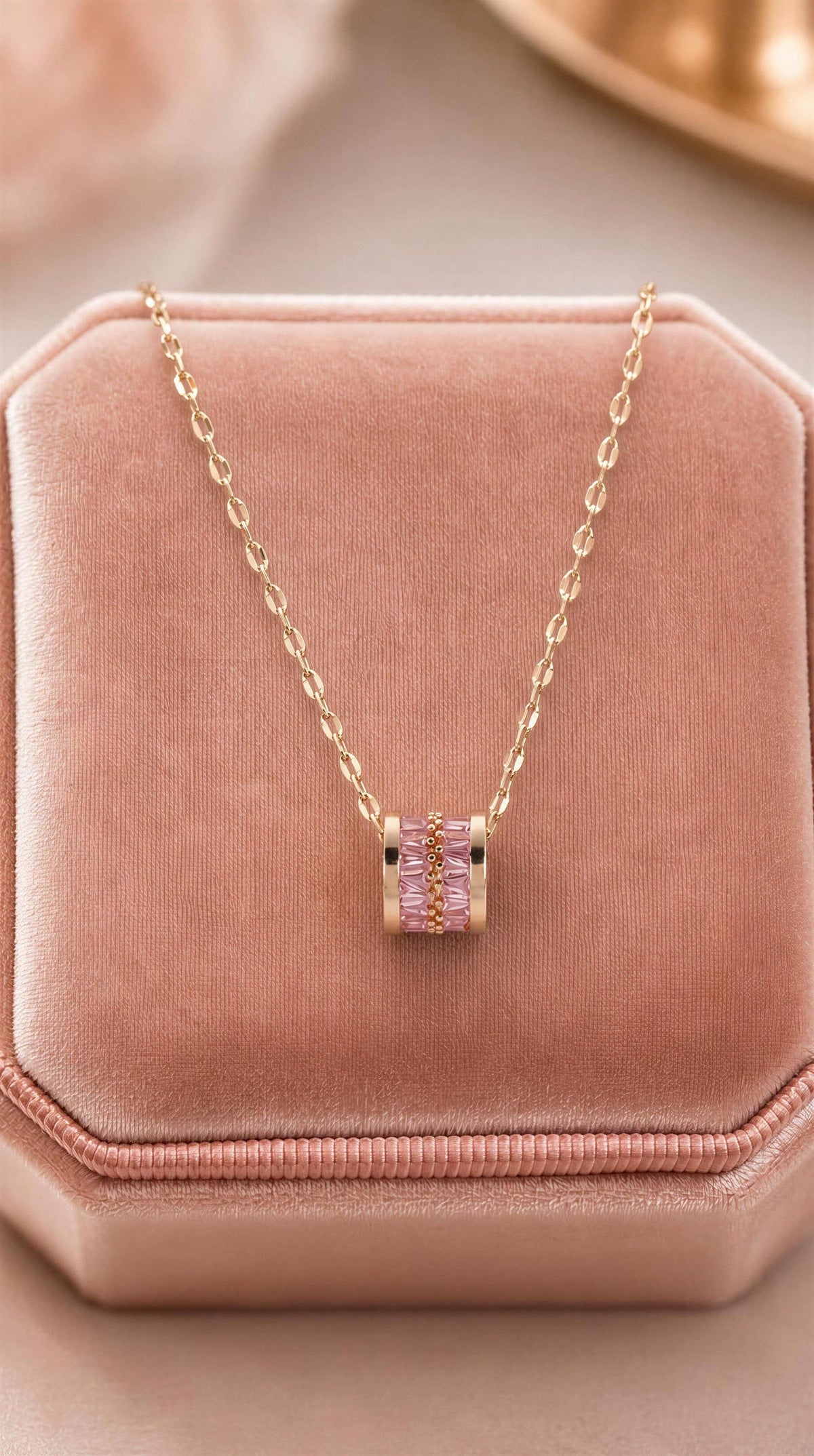 Aurora Barrel Pendant Necklace – Tarnish Resistant Stainless: Purple