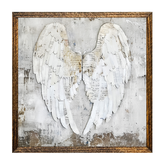 7"x7" WOOD FRAMED CANVAS SHELF SITTER-ANGEL WINGS 3