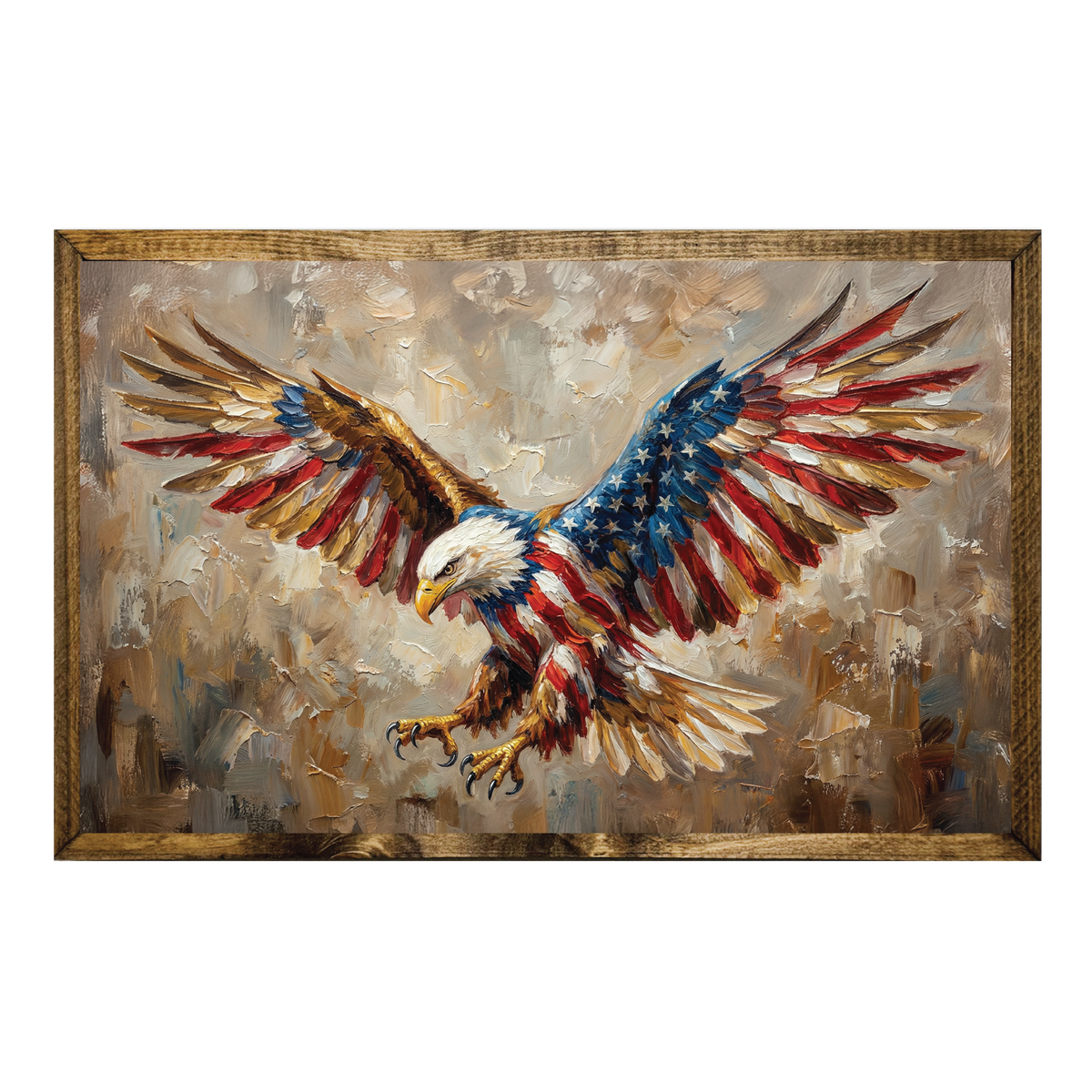 TIMBERLAND FRAME OIL PAINTING BALD EAGLE US FLAG