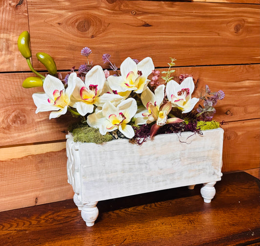 Vennie Whitewashed Carved Wood Bin With Feet