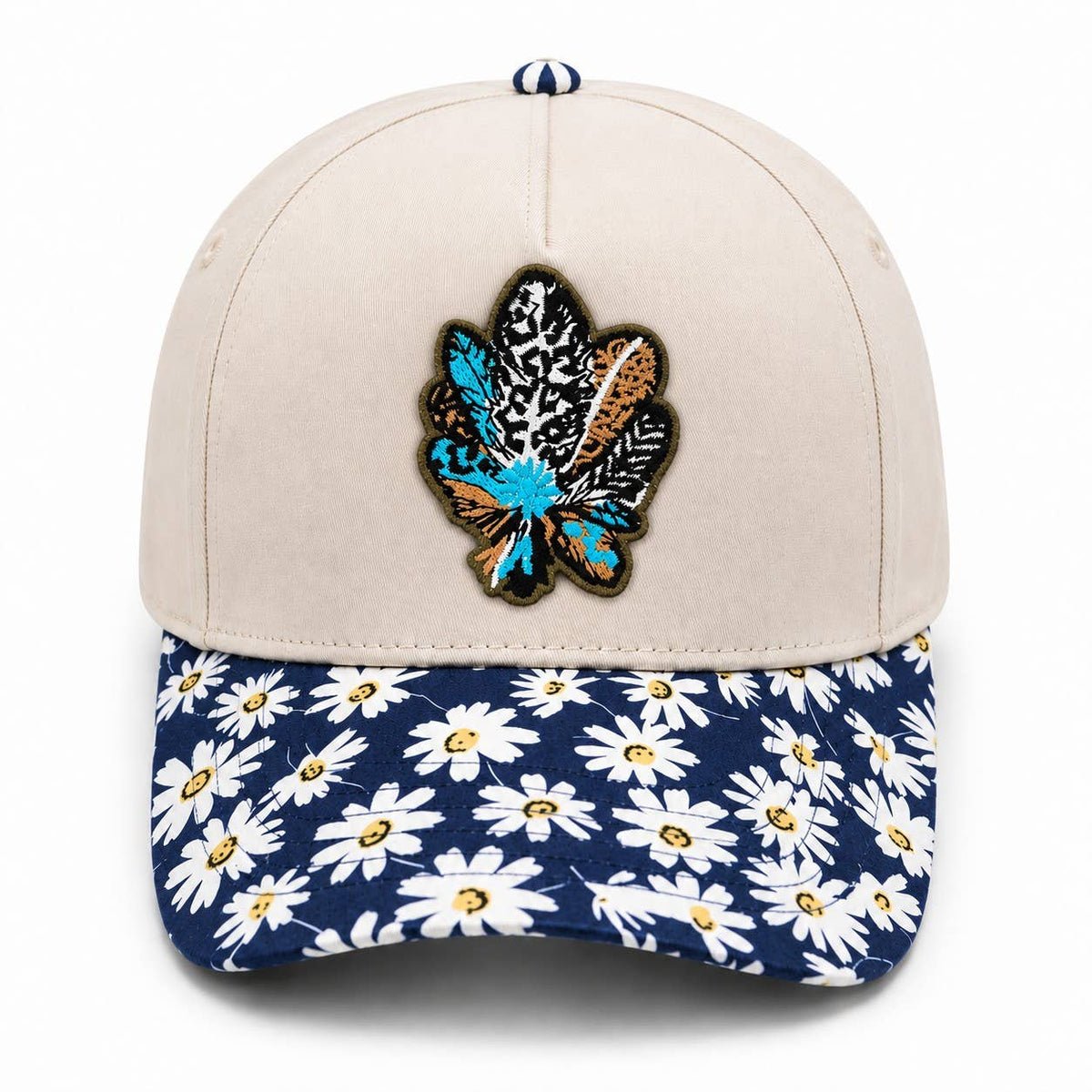 Embroidered Patch Daisy Pattern Brim Cotton Trucker Hat: Red