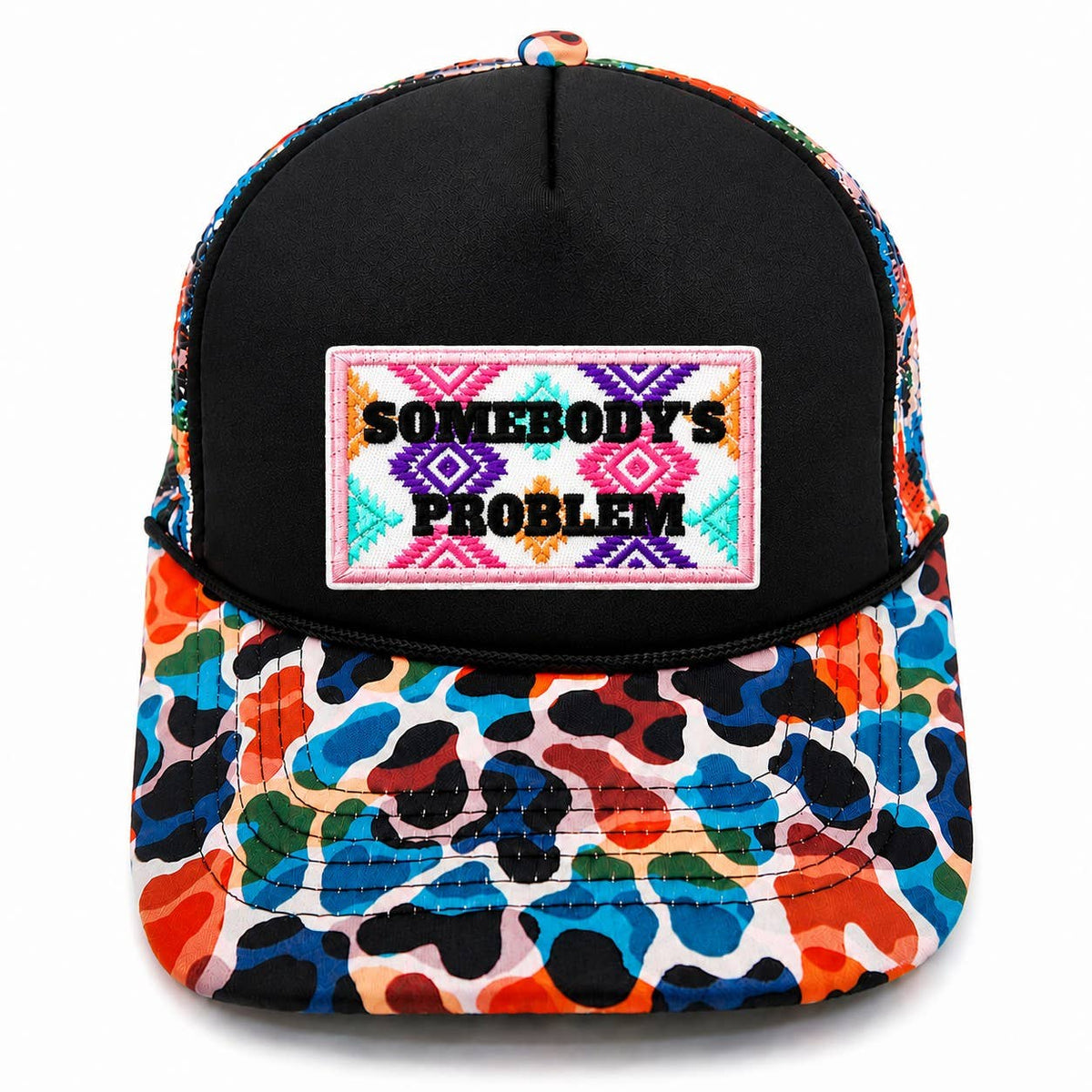 Embroidered Patch Camo Foam Mesh Trucker Hat : Blue