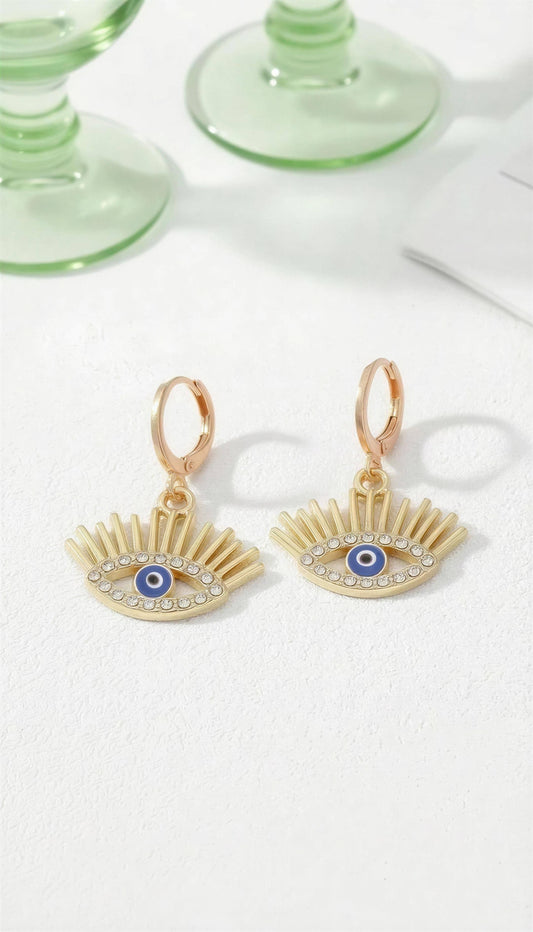 Nyla Evil Eye Earrings: Gold Blue Eye