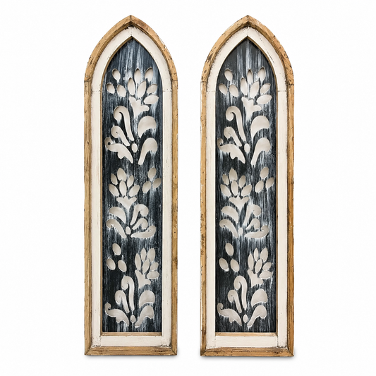 Wood and Metal Decorated Wood Arch, 2PC Set, White - 4.5