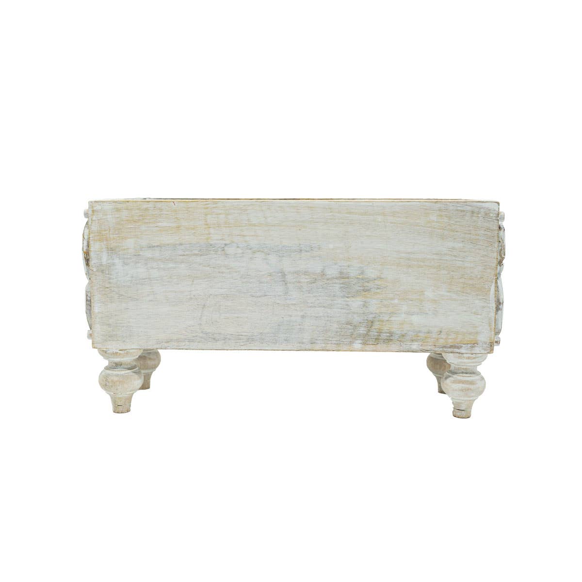 Vennie Whitewashed Carved Wood Bin With Feet