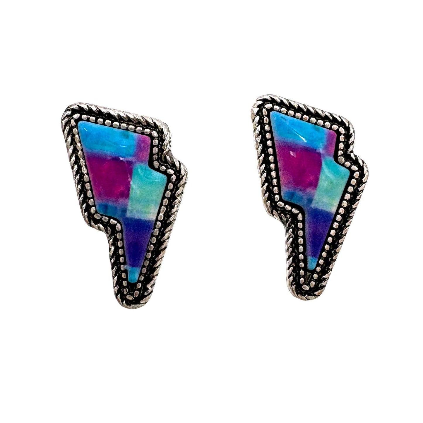 Lightning Bolt Stud Earrings: Black