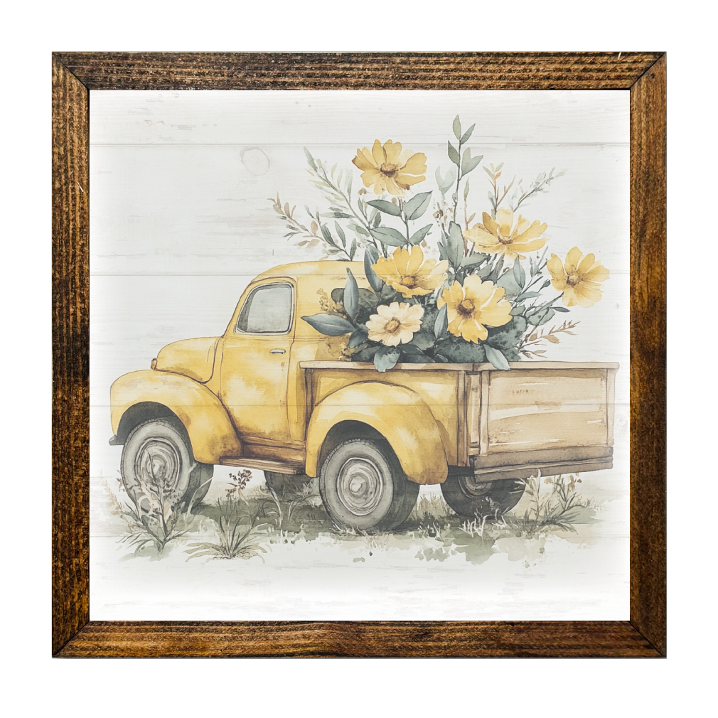 TIMBERLAND FRAME YELLOW TRUCK WITH FLOWERS