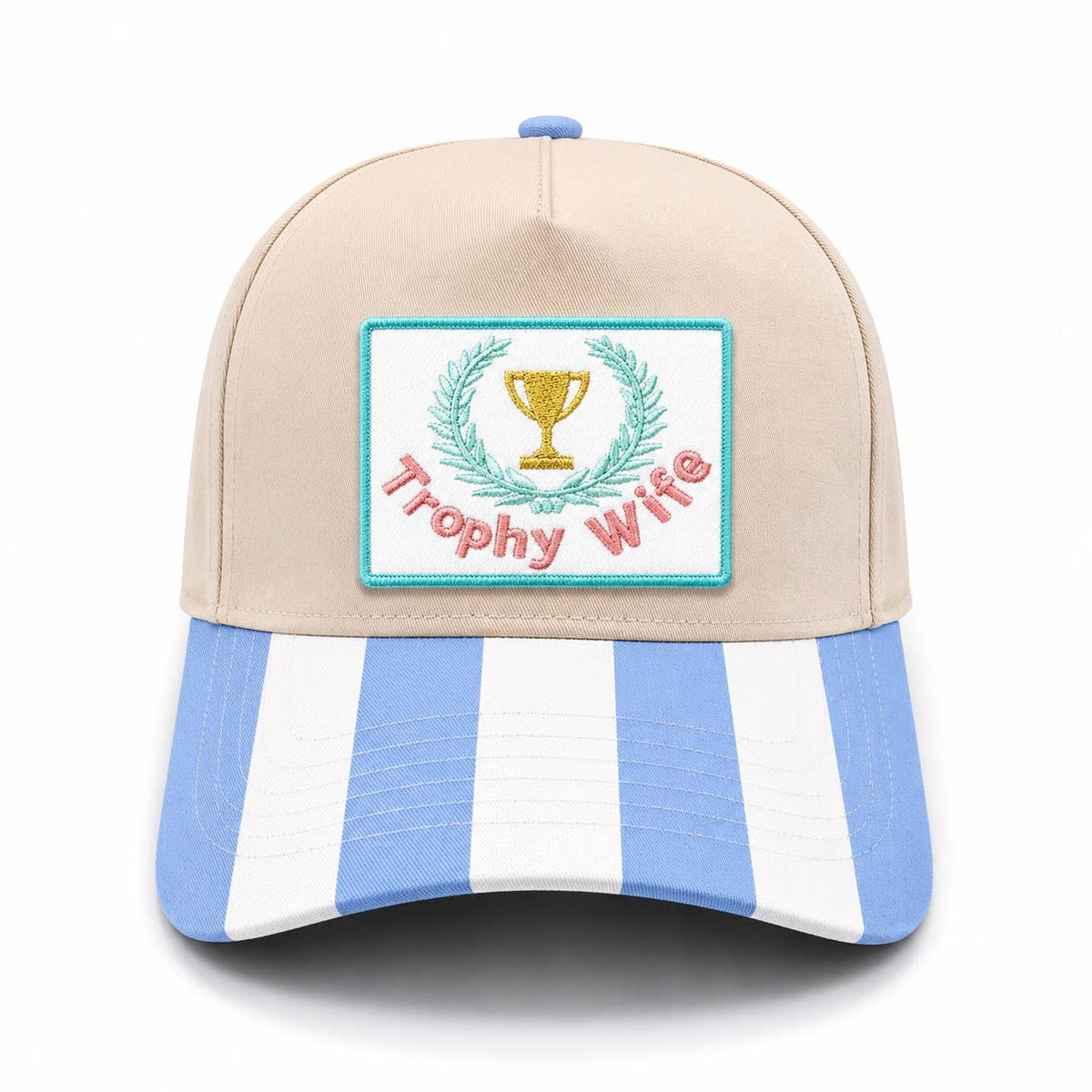 Trophy Wife Embroidered Patch Cotton Trucker Hat: Pink