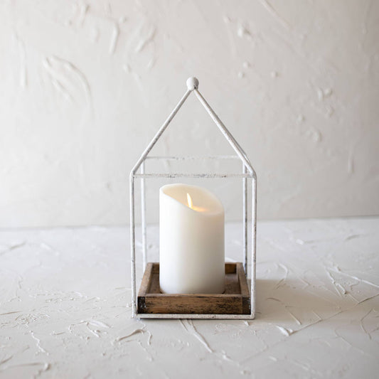 SALE - Belle Platform Tray White Metal & Wood