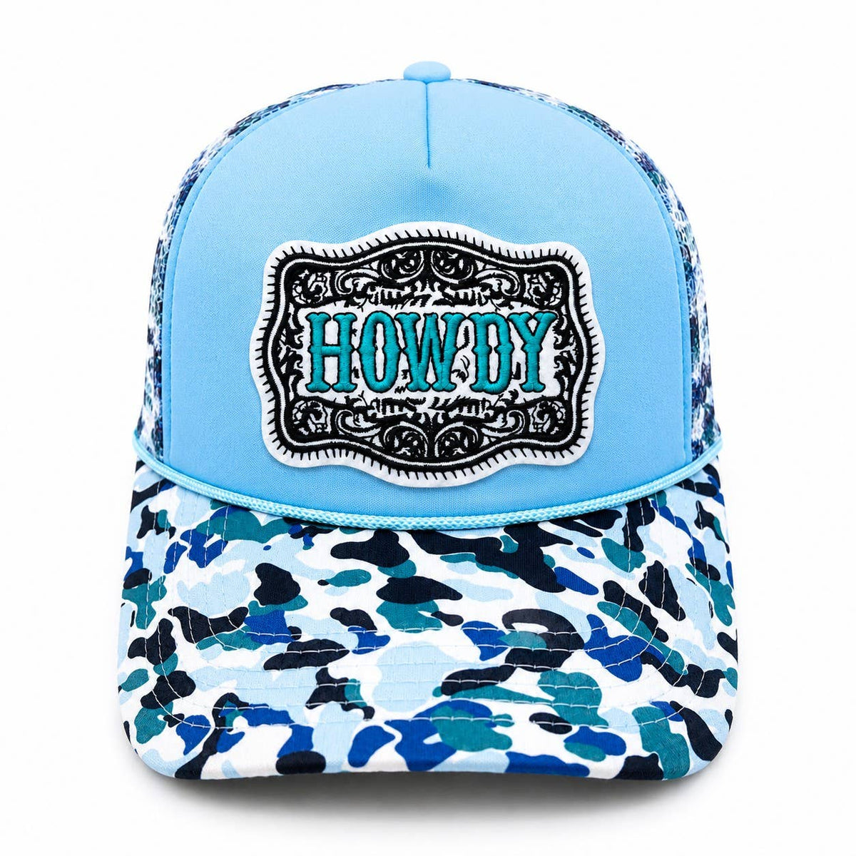 Embroidered Patch Camo Foam Mesh Trucker Hat : Multi
