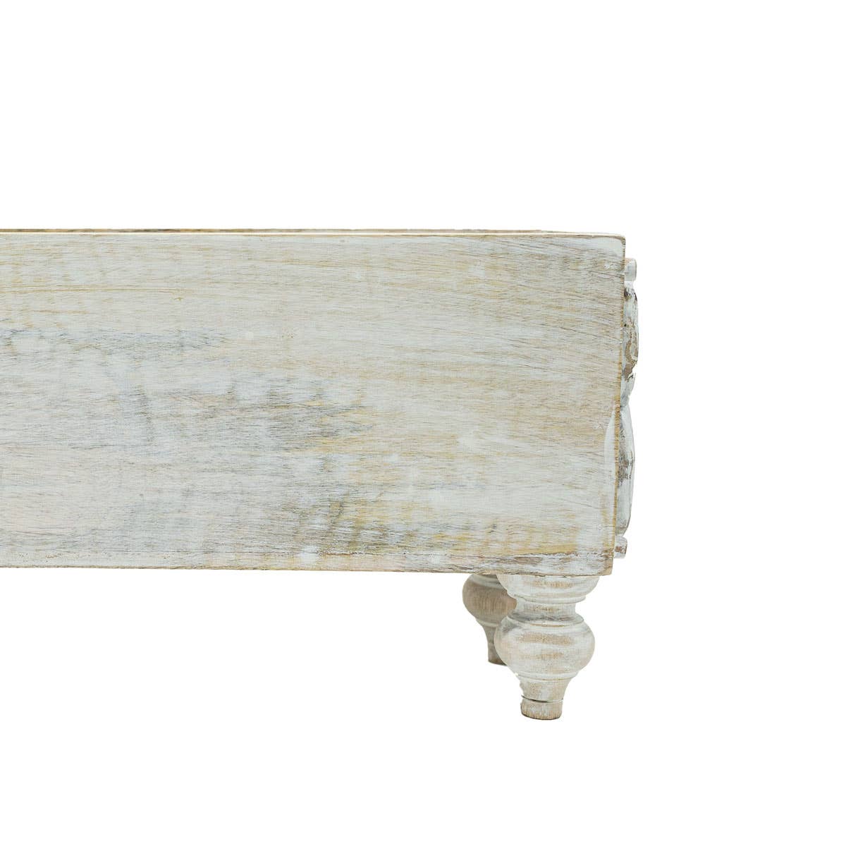 Vennie Whitewashed Carved Wood Bin With Feet