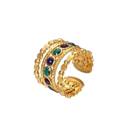 Boho Gemstone-Inspired Gold Adjustable Ring