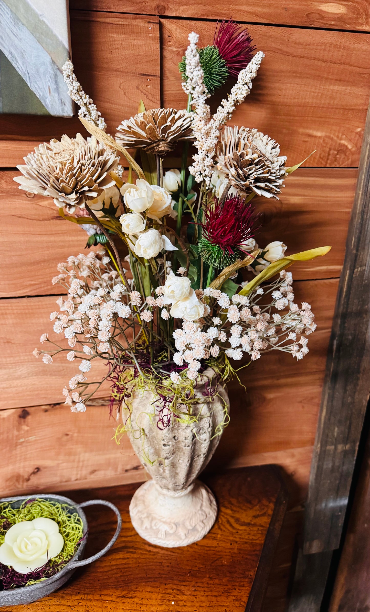 Crimson Thistle & Ivory Meadow Urn
