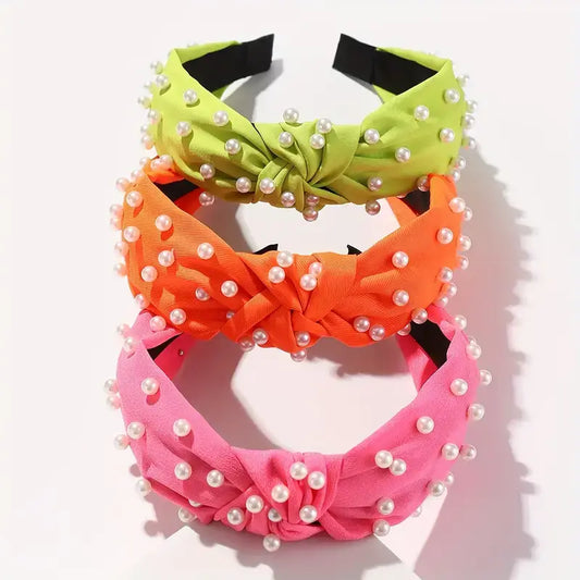 Neon Pearl Knotted Headband