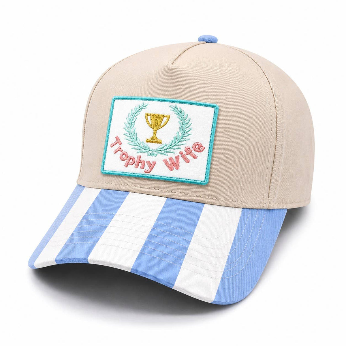 Trophy Wife Embroidered Patch Cotton Trucker Hat: Pink