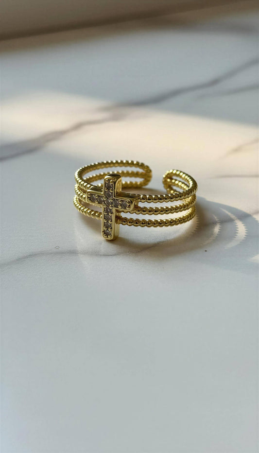 Grace Cross Adjustable Tarnish-Resistant Ring