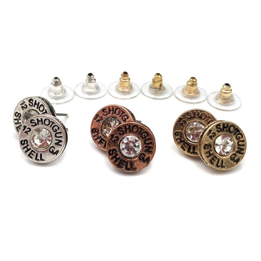 Bullet Shell Rhinestone Western Earring: Gold