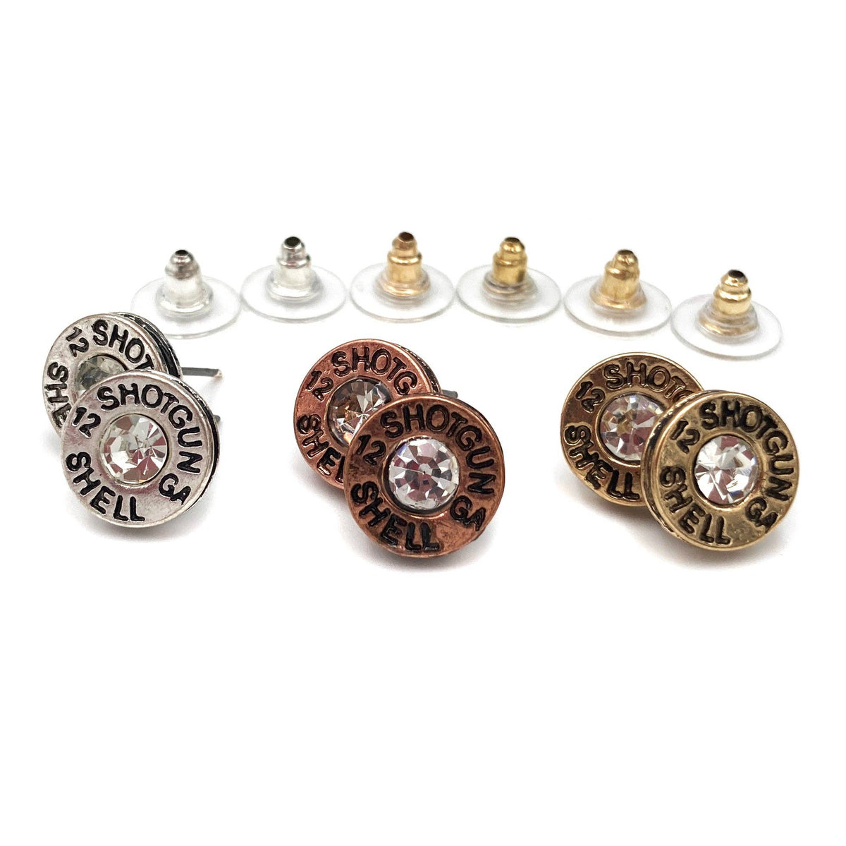Bullet Shell Rhinestone Western Earring: Silver