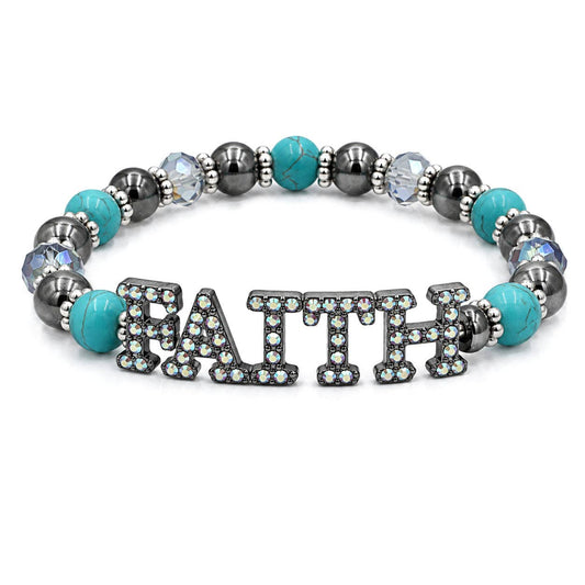 AB Rhinestone FAITH Turquoise Navajo Beads Stretch Bracelet