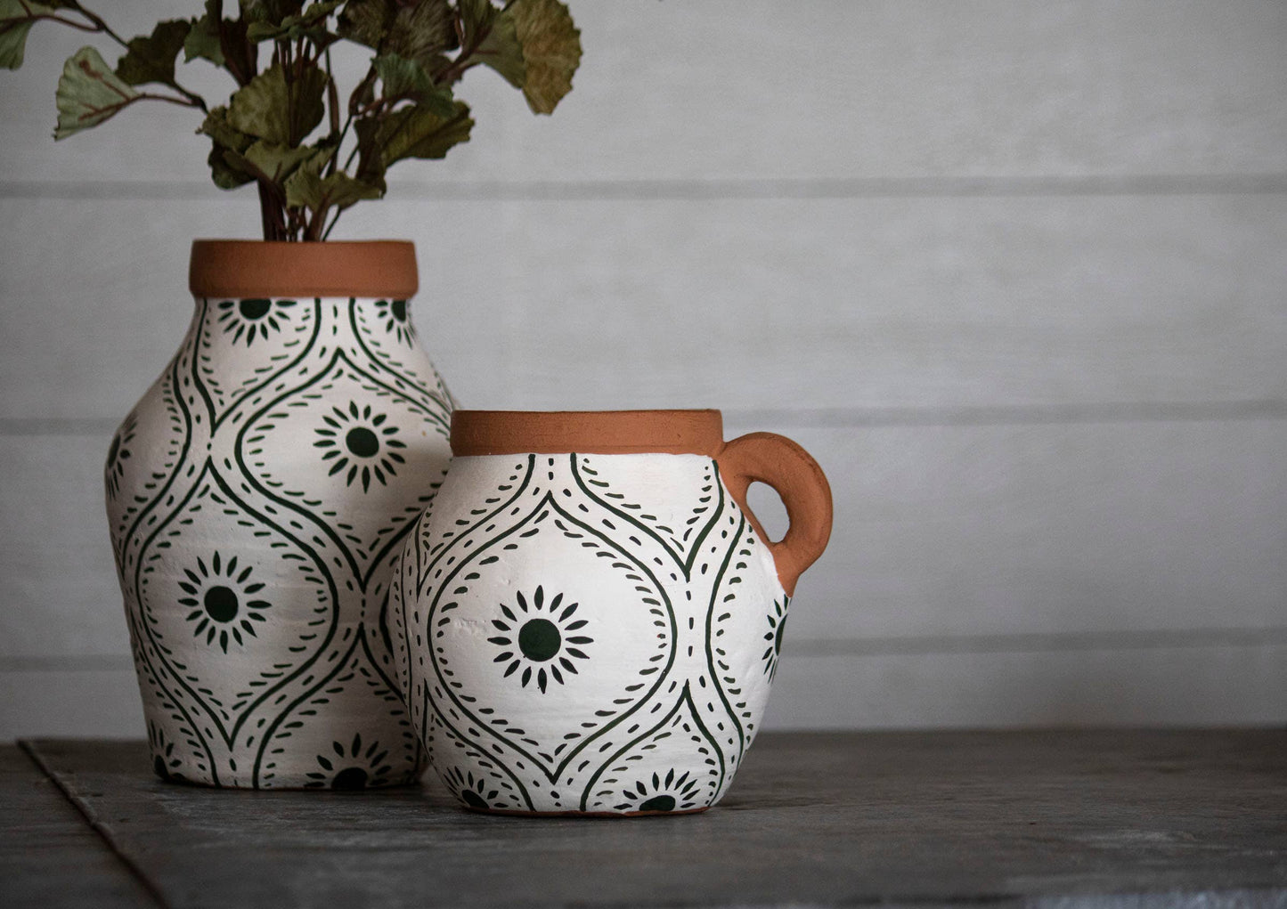 Jenica Terracotta Bud Vase with Hand Painted Floral
