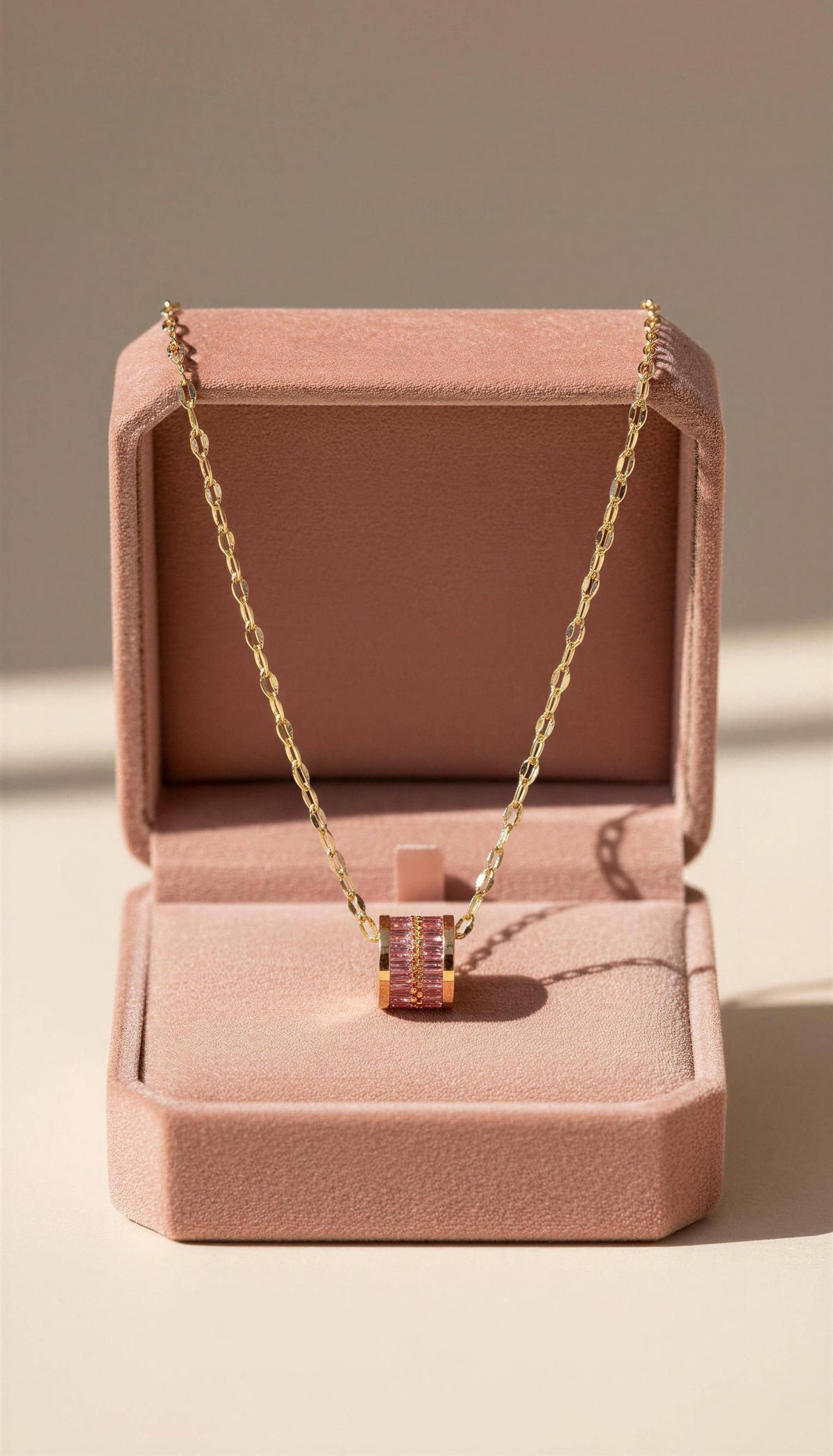 Aurora Barrel Pendant Necklace – Tarnish Resistant Stainless: Purple