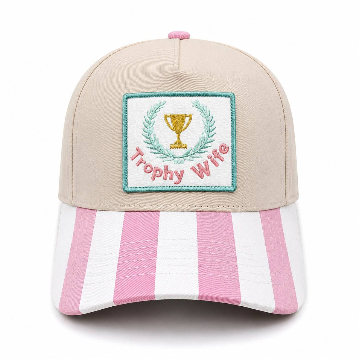 Trophy Wife Embroidered Patch Cotton Trucker Hat: Pink