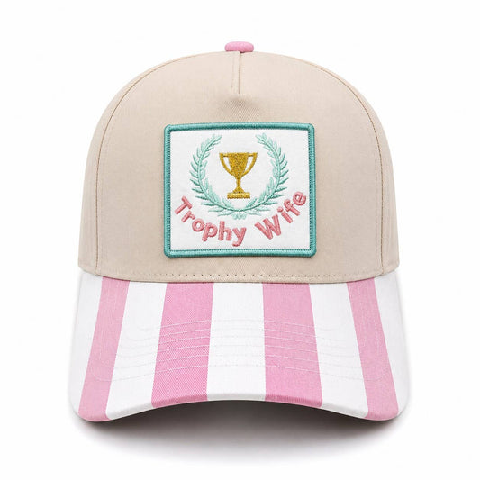 Trophy Wife Embroidered Patch Cotton Trucker Hat: Pink